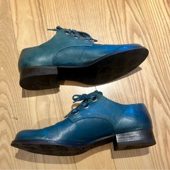 John Fluevog BIBLIO FLORENCE RIBBON LACE-UP SHOES Blue/Green size 11 - Picture 4 of 8